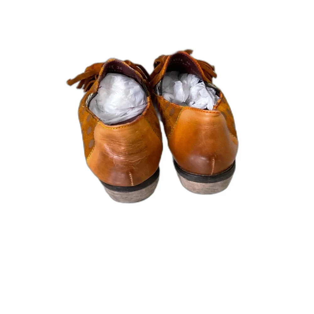 SPRING STEP L'ARTISTE KLASIK Leather Dot Tassel Flats Loafers 36/ US 5.5 brown*